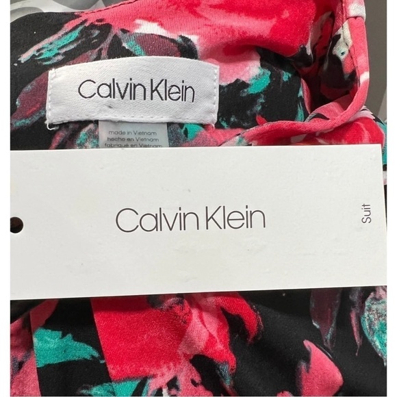 Calvin Klein Sz L Black Pink Floral Watercolor Slinky Pleated Blouse Top NWT NEW - Picture 6 of 7
